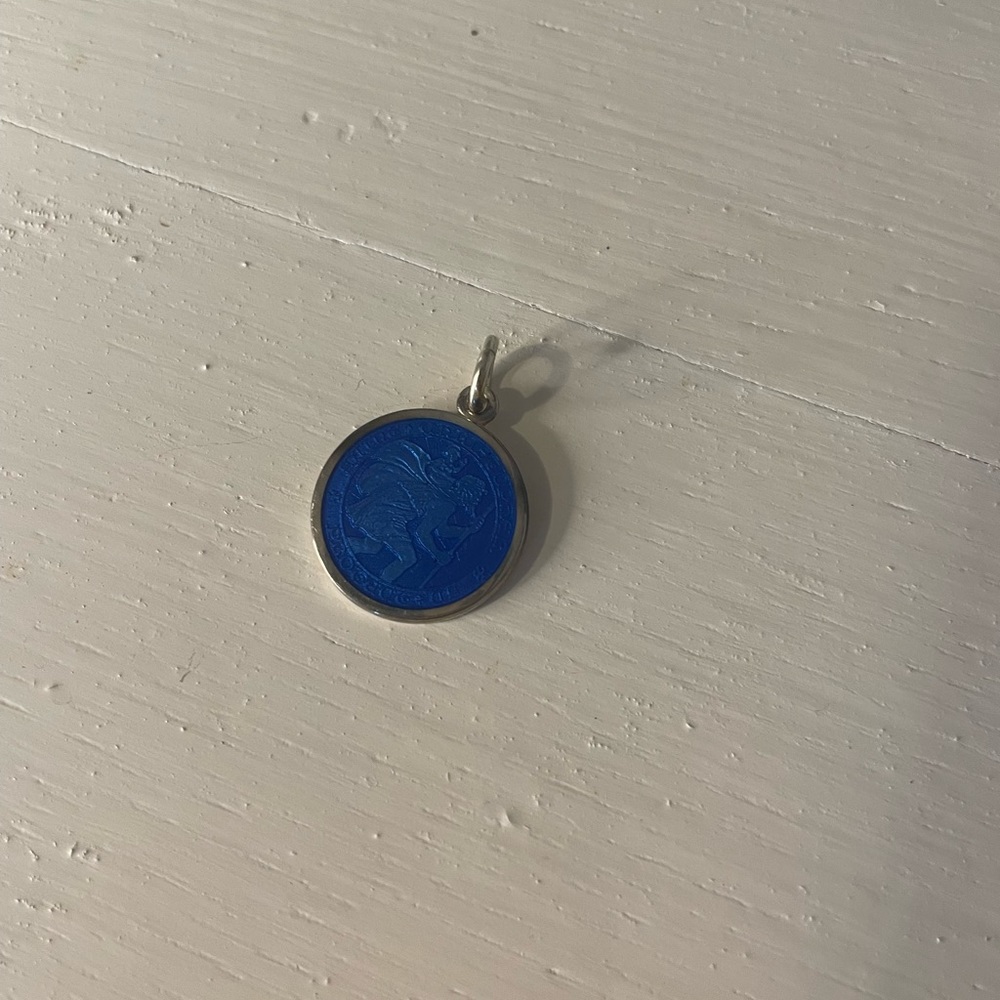 Royal Blue St. Christopher Medal Size of Penny 3/4 inch Sterling Silver